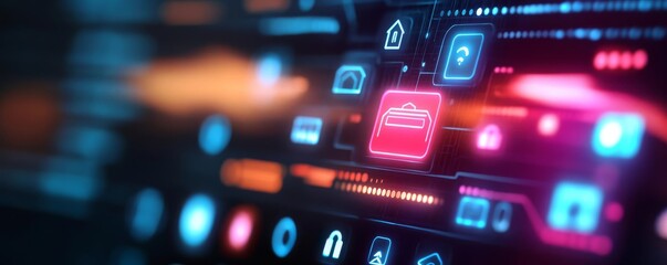 Obraz premium Home automation UI, futuristic design, sleek icons, easy device control, and smart home integration