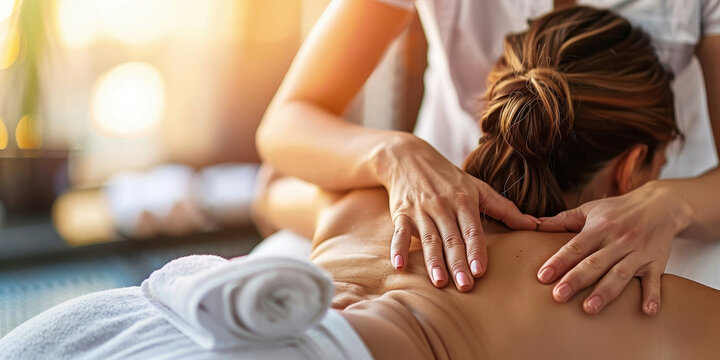 Professional massage therapist providing a relaxing back treatment in a serene environment during daylight hours