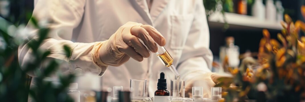 Professional perfumer expertly crafting unique scent formulations in a modern laboratory during the day
