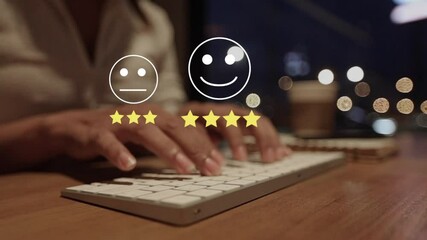User give rating to service experience on online application for Customer review satisfaction feedback survey concept.

