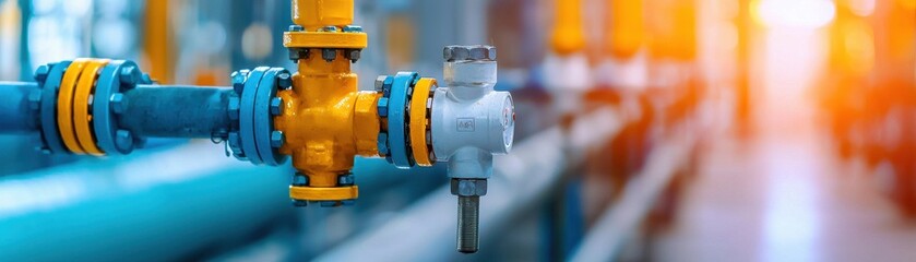 industrial pipe system with valves and fittings in a modern facility, showcasing engineering and plumbing details.