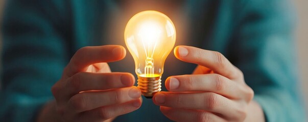 Hands shaping a glowing lightbulb, symbolizing the birth of creative and innovative learning ideas in a dynamic setting