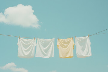 Clothes Hung by Pegs for Drying, Fresh Laundry on a Clothesline Outdoors