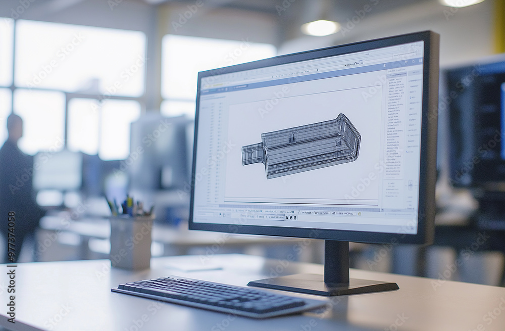 Fototapete close-up of a computer screen displaying a cad design of a mold, with the design clearly visible