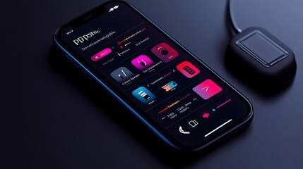 Obraz premium Podcast app UI, dark theme, gradient highlights, playlist management, and easy playback controls