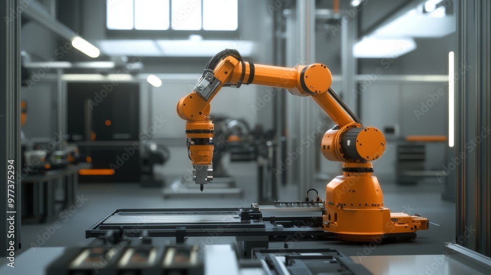 Aufkleber a modern industrial robot arm working in a high-tech manufacturing environment, showcasing automatio