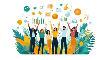 A group of people are standing in a forest with a large number of graphs