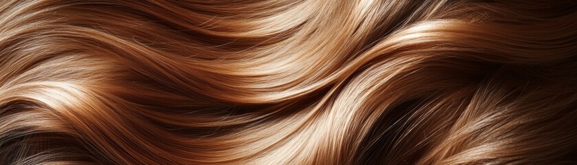 Fototapeta premium Close-up of luxurious, wavy hair showcasing rich shades and soft texture, perfect for beauty, fashion, and hair care themes.