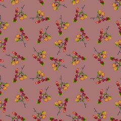 Seamless pattern with a branch of wolfberries on a beige background ideal for wrapping paper, wallpaper, fabric, texture and other print.