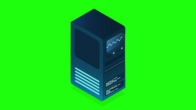 Isometric futuristic server animation. Isometric database or data center. Abstract blockchain. Computer storage. Cloud storage. 4K video animated in isometric style