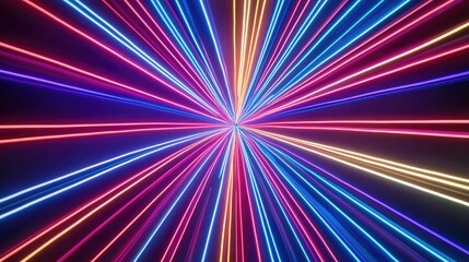 Pulsing radial lines stretching outward, forming a starburst pattern of neon light.
