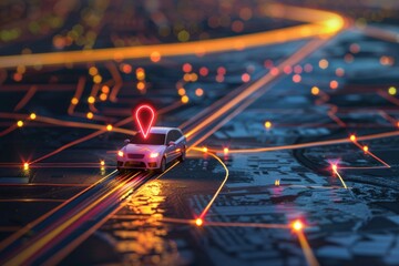 Automobile with gps tracking pulsing signal. A vehicle transmitting gps signal. Searching car location with gps tracker