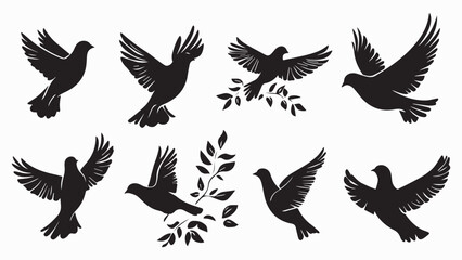 Obraz premium Set of black bird silhouettes. Vector elements for design.