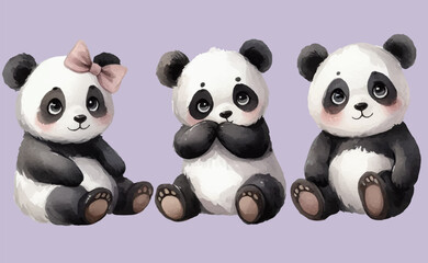 set with cute pandas