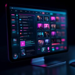 Obraz premium Software UI for virtual events, sleek and modern with vibrant color pops, user-friendly interface for live streaming, chat, and networking