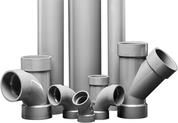 Assorted Green PVC Pipes and Fittings on Gray Background - Plumbing and Construction Materials