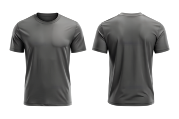charcoal t-shirt template mockup, front and back view of plain. Png