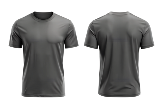 charcoal t-shirt template mockup, front and back view of plain. Png