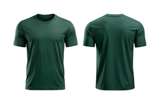 forest green t-shirt template mockup, front and back view of plain. Png