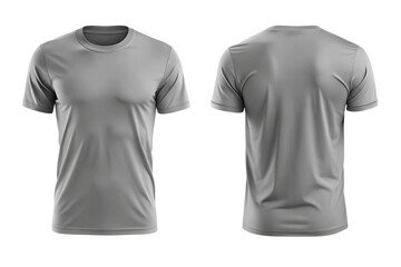 grey color t-shirt template mockup, front and back view of plain. Png