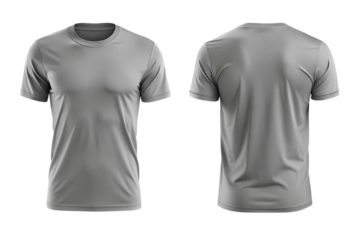 grey color t-shirt template mockup, front and back view of plain. Png