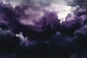 Naklejka premium An abstract watercolor painting featuring dark purple clouds blending into a moody sky, perfect for artistic backgrounds.
