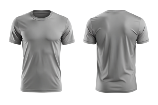 grey color t-shirt template mockup, front and back view of plain. Png