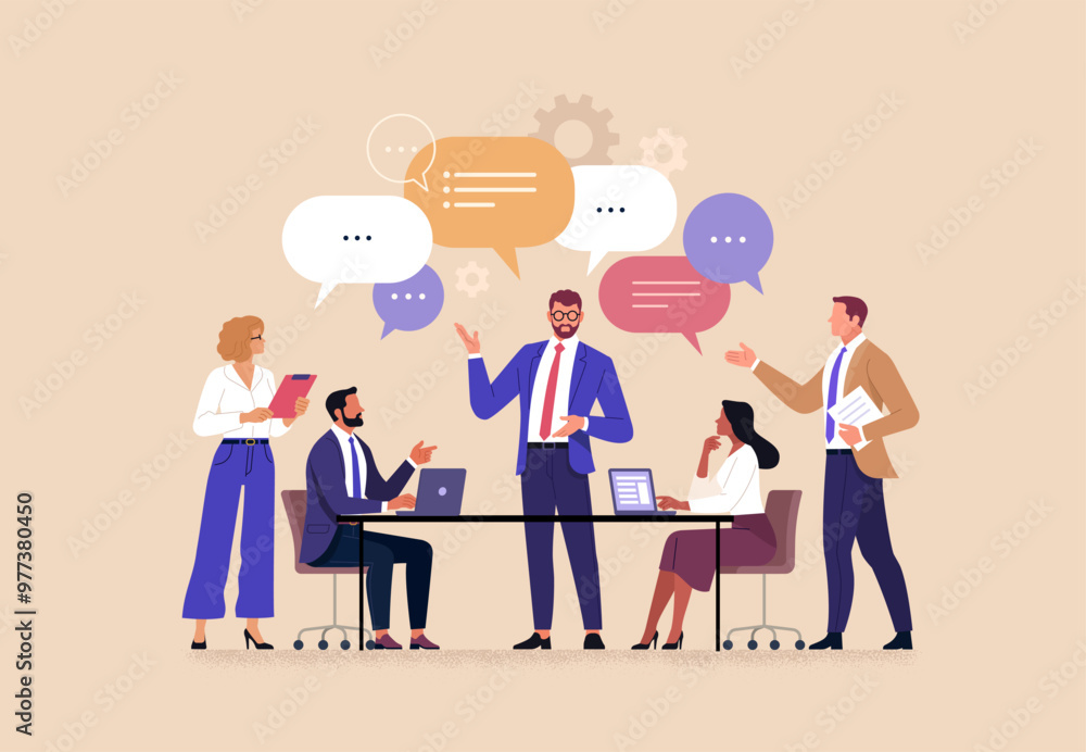 Aufkleber business team brainstorming concept. vector illustration in flat style of a group of diverse people 