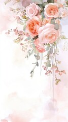 Obraz premium Delicate arrangement of soft pink roses with leafy accents, perfect for weddings, romantic projects, or floral decor.