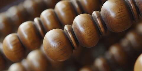 A traditional wooden abacus, showcasing round beads used for manual calculations, symbolizing learning and history.