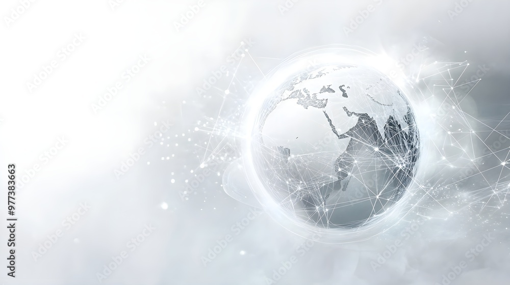 Wall mural minimalistic white digital globe with network connections and futuristic design