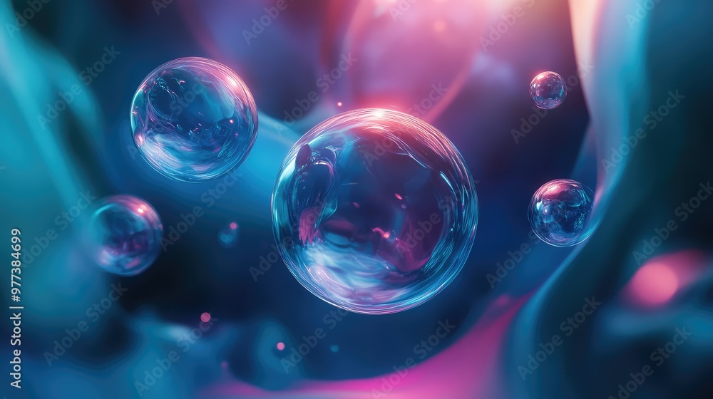 Aufkleber softly glowing orbs floating in a weightless, abstract space, casting dynamic reflections.