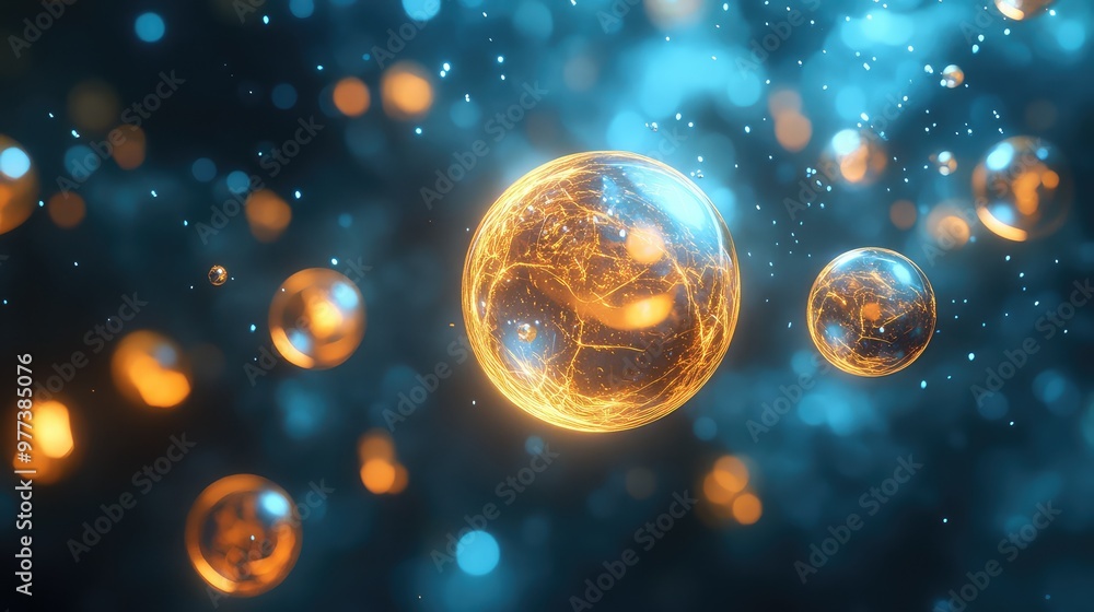 Aufkleber softly glowing orbs floating in a weightless, abstract space, casting dynamic reflections.