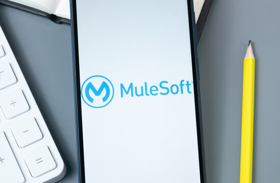 New York, USA - 30 August 2024: MuleSoft Logo on Phone Screen, Company Icon on Display