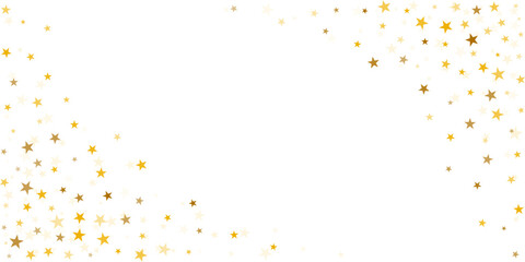 Gold stars vector background, sparkling Christmas confetti falling isolated corner. Shining flying golden stars glitter backdrop, sparkle border