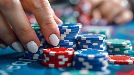 Naklejka premium Rolling Chips in Hand: Hands rolling poker chips between fingers, a common habit at the table. 