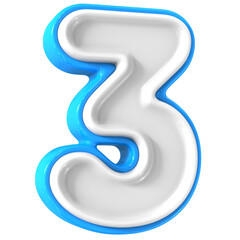 Blue With White Number 3 3D Rendering