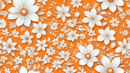base xl pretty white theme flowers on light orange background, egg mosaic style