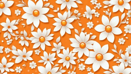 base xl pretty white theme flowers on light orange background, egg mosaic style