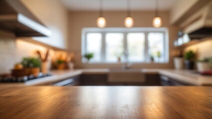 blurred kitchen background with open space in the foreground