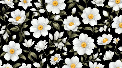 base xl pretty white theme flowers on black background, egg mosaic style