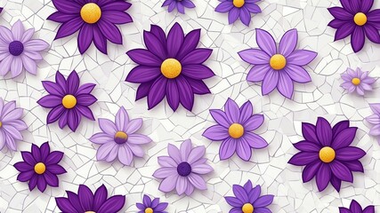 Fototapeta premium base xl pretty purple theme flowers on white background, egg mosaic style