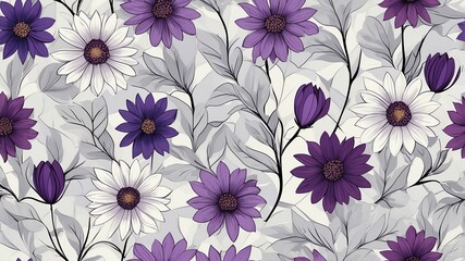 base xl pretty purple theme flowers on light gray background, egg mosaic style