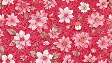 base xl pretty pink theme flowers on light red background, egg mosaic style