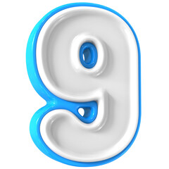 Blue With White Number 9 3D Rendering