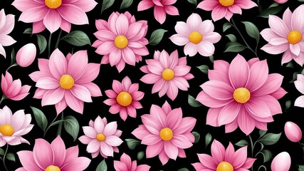 base xl pretty pink theme flowers on black background, egg mosaic style