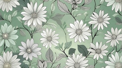 base xl pretty gray theme flowers on light green background, egg mosaic style