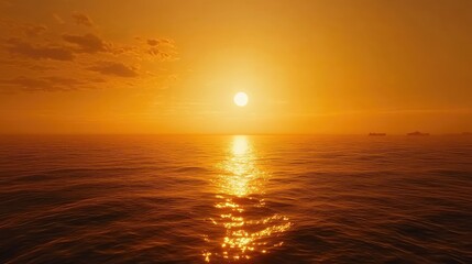 Obraz premium A golden sunset over a calm ocean