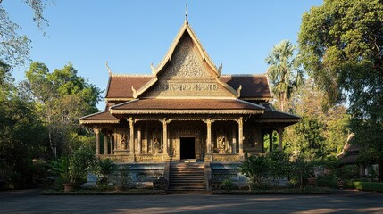 Fototapeta premium A peaceful Buddhist temple with intricate carvings.