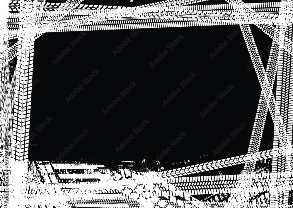 Aufkleber Vector Print Textured Tire Track . Drift design element . Car tread silhouette . Mud splash grunge tire texture. Tyre tread banner . Surface textured with many circular tire track traces
